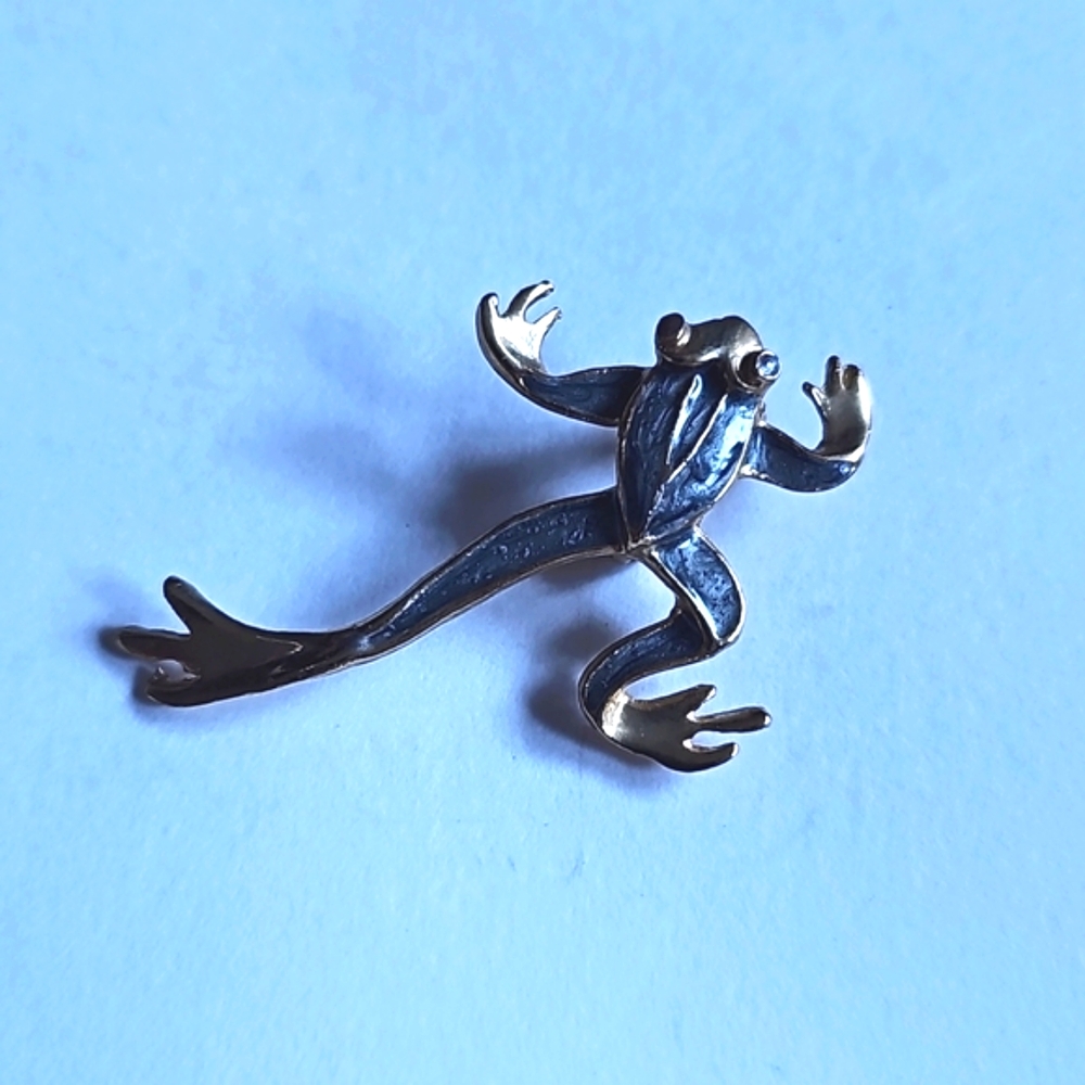 Vintage Frog brooch leap frog pin. Gold accents